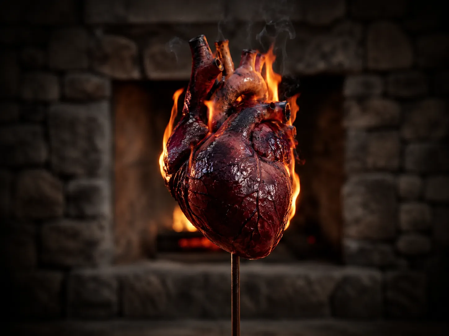 Illustrazione di un cuore di carbone ardente